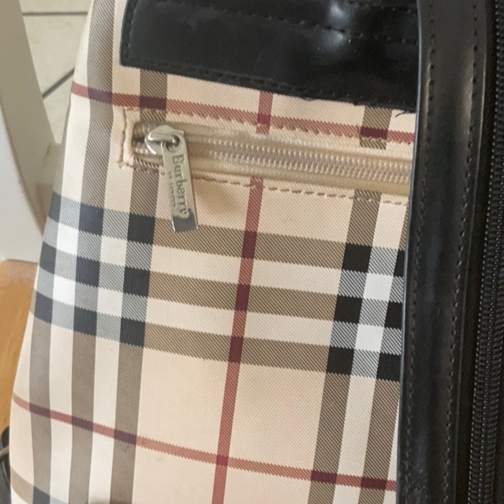 Burberry Beige Plaid Canvas Backpack with Black Accents - Picture 4 of 7